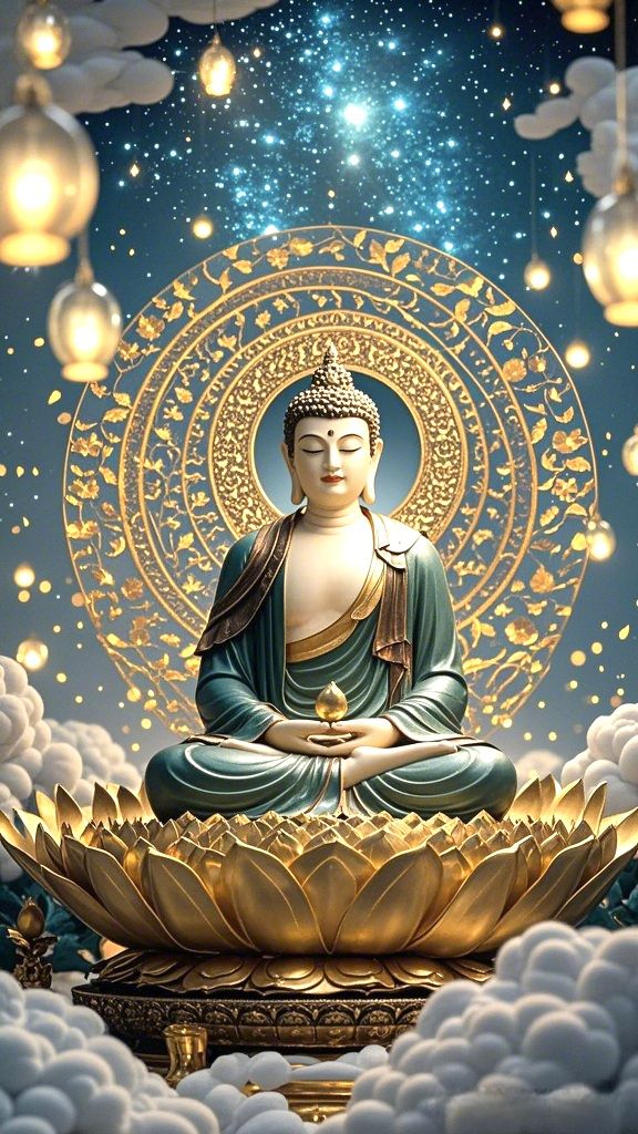 Buddha meditating on a lotus flower