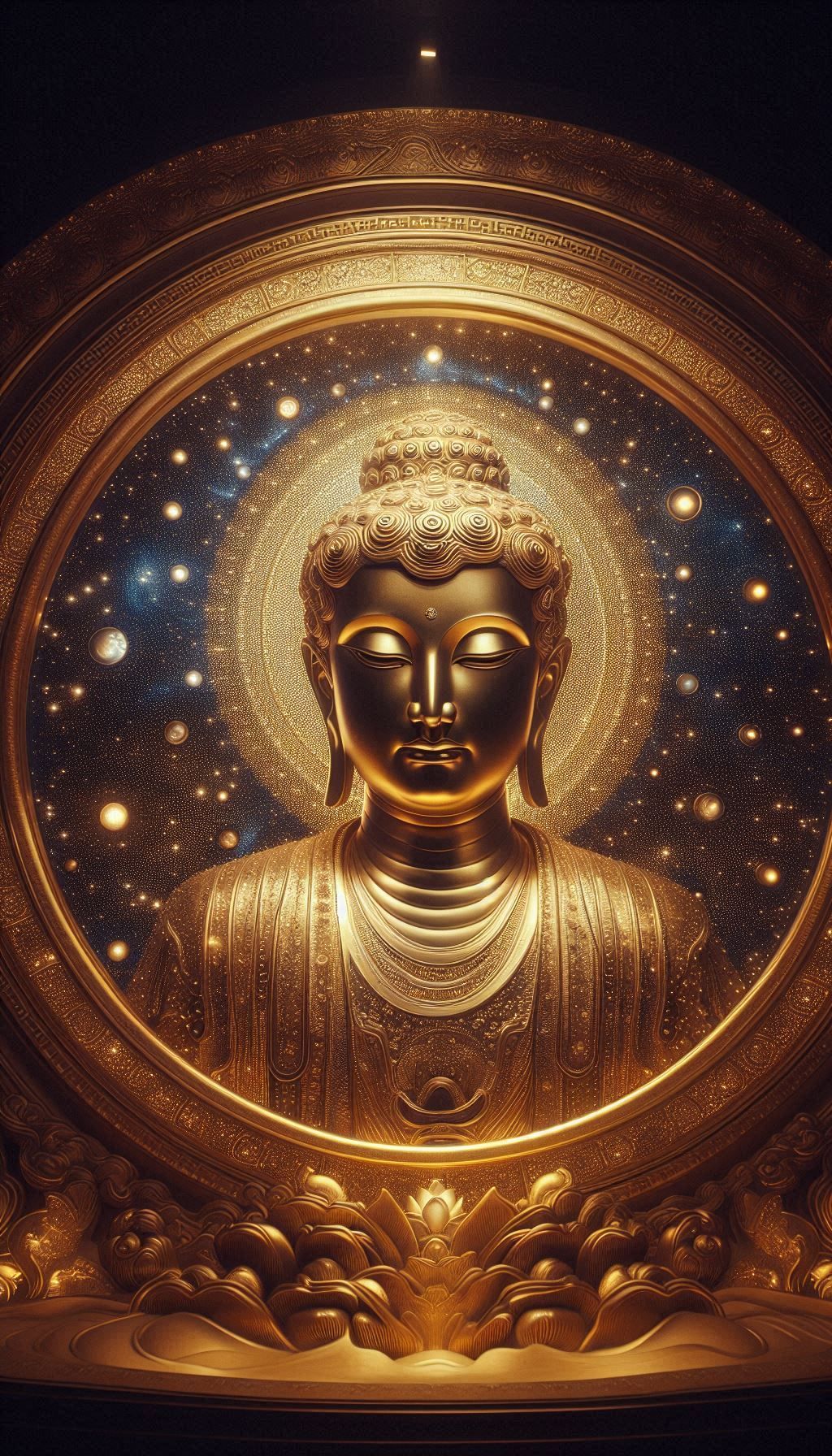Buddha portrait with cosmic background
