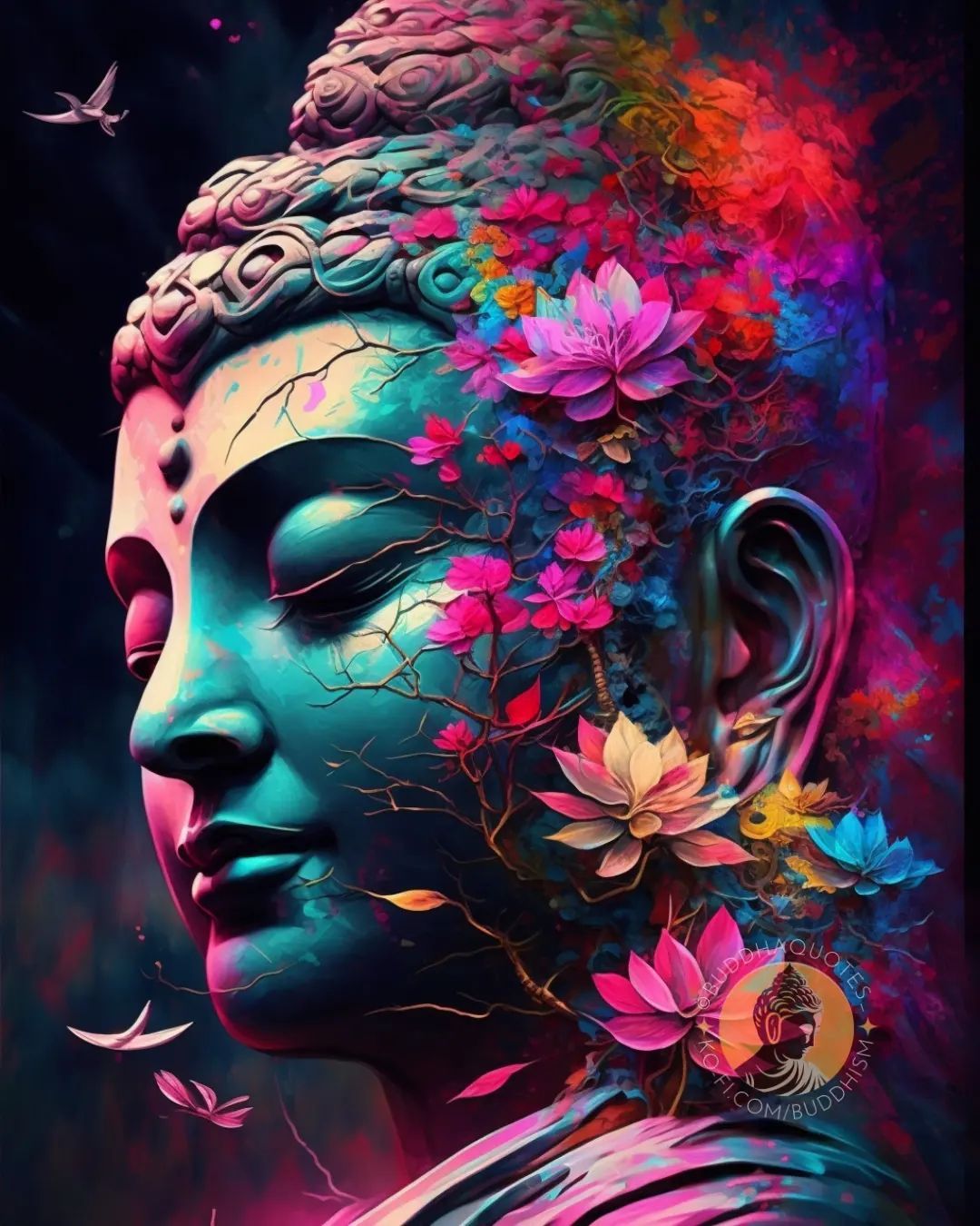 Buddha\'s face with lotus flowers