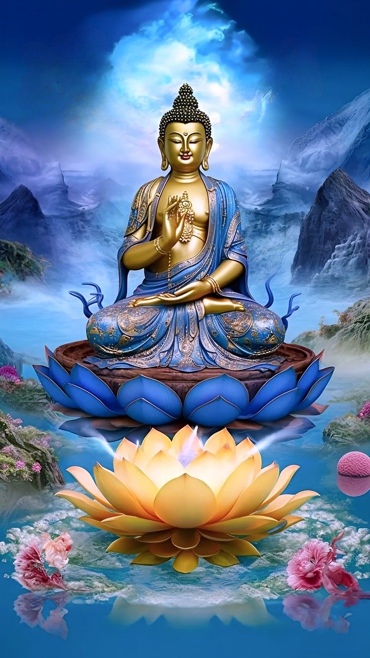 Buddha meditating on a lotus flower