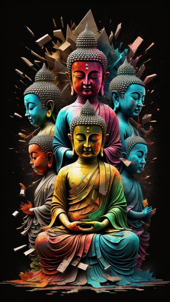 Multiple Buddhas in colorful meditation