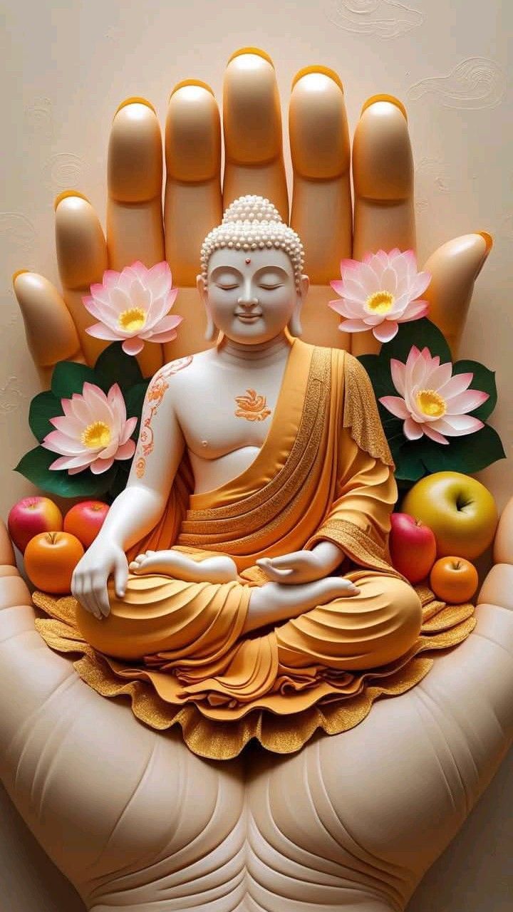 Buddha meditating within a divine hand