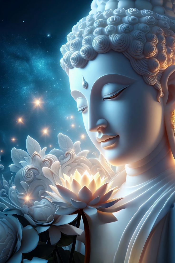 Buddha with lotus in starry night