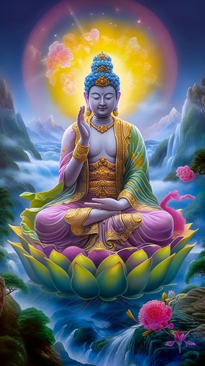 Buddha meditating on lotus flower