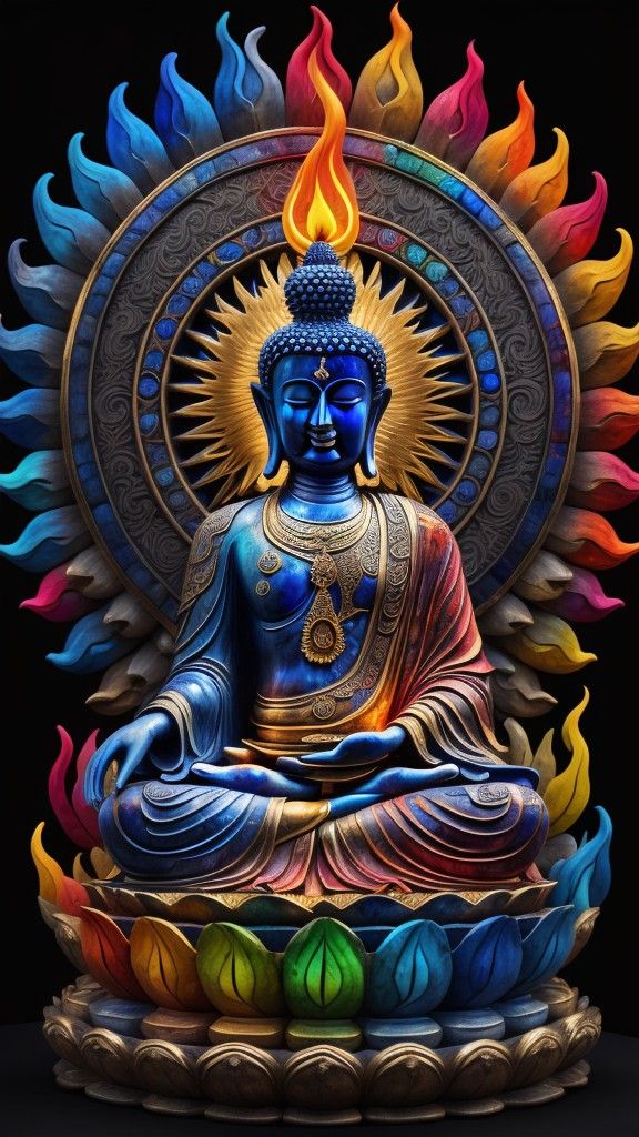 Blue Buddha meditating in lotus pose
