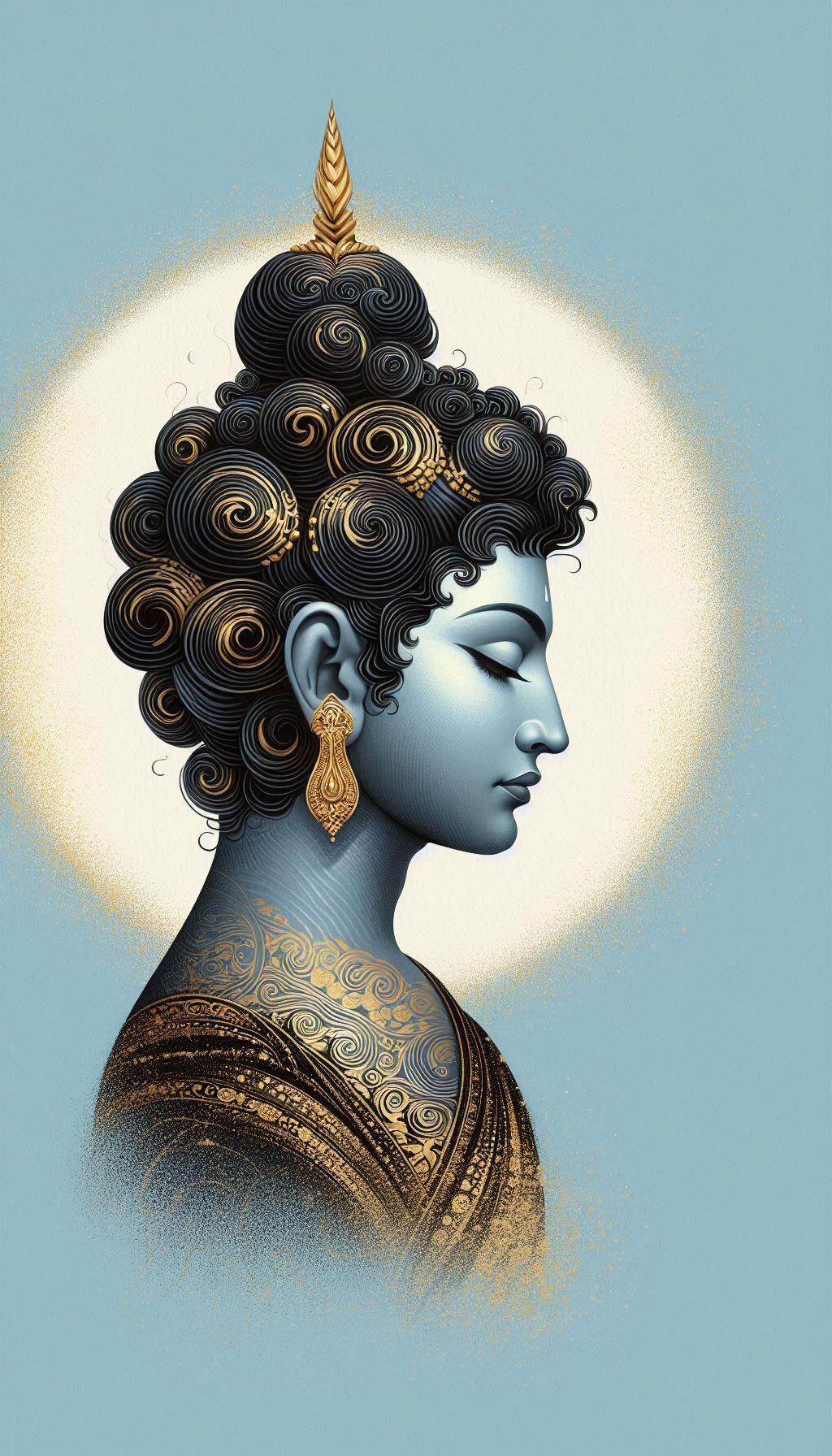 Serene Buddha portrait in blue tones