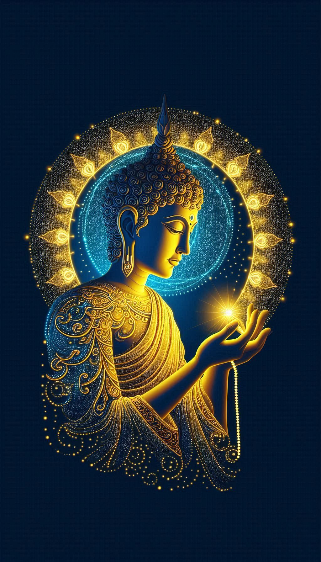 Buddha radiating golden light and peace