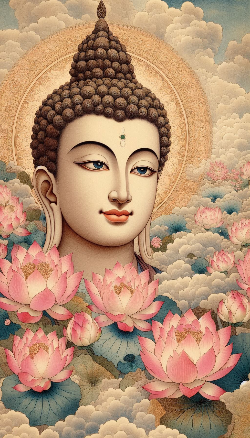 Buddha portrait with lotus flowers