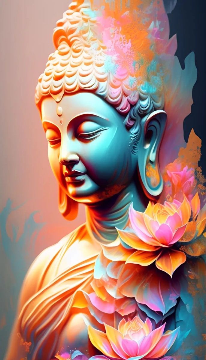 Buddha surrounded by vibrant lotus flowers