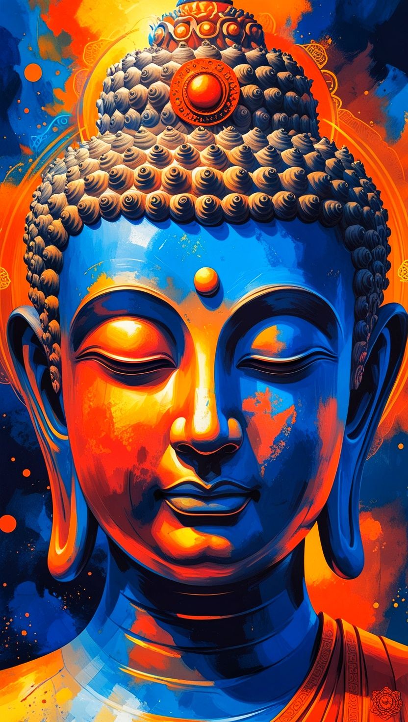 Buddha\'s peaceful face, serene enlightenment.