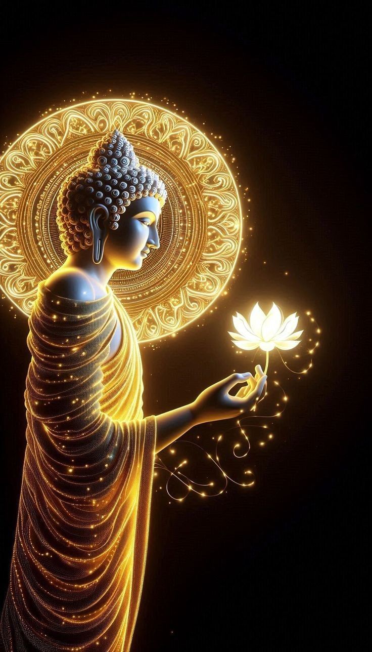 Buddha offering a golden lotus flower