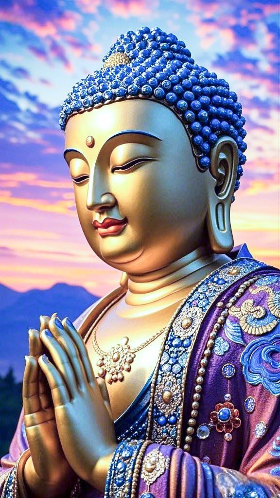 Golden Buddha statue with prayer hands