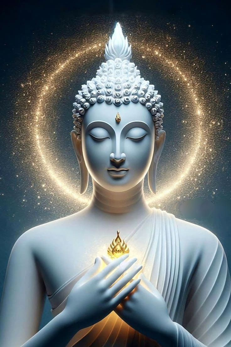 Serene Buddha portrait radiating golden light