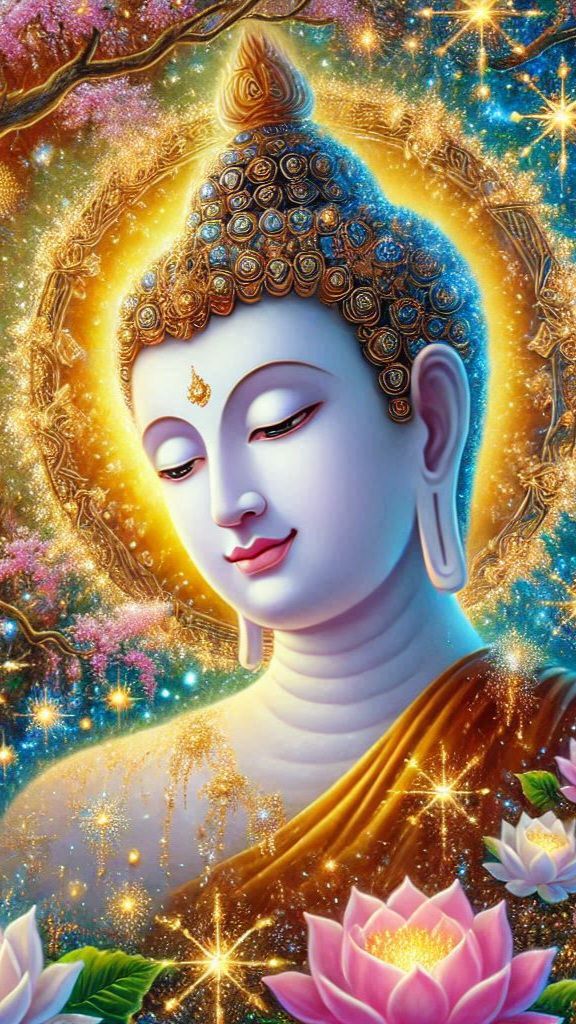 Serene Buddha portrait with lotus flowers