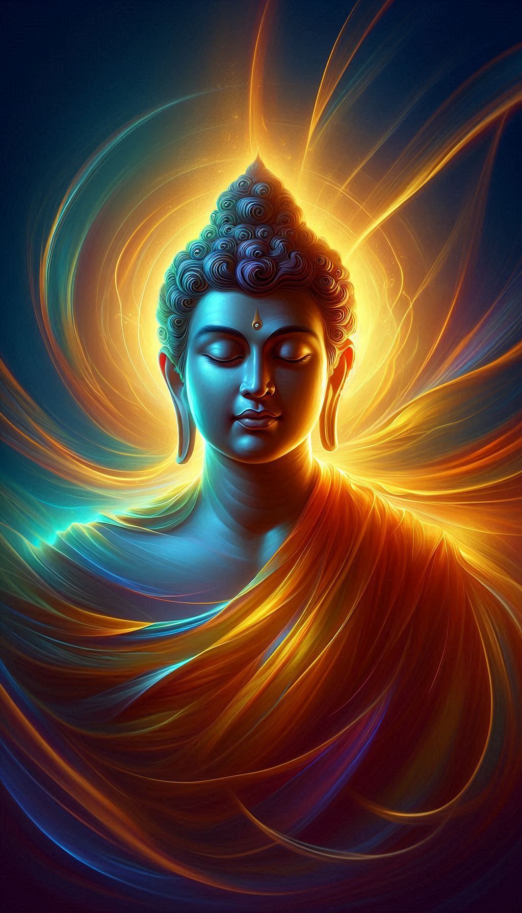 Buddha meditating in a golden aura