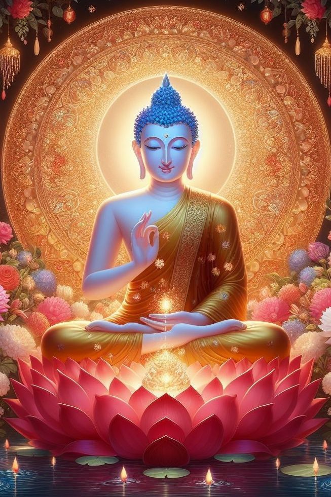 Buddha meditating on a lotus flower