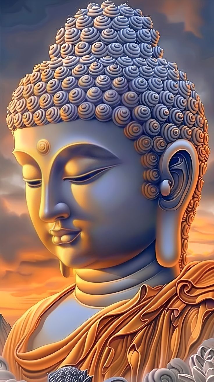 Buddha’s serene face in golden light