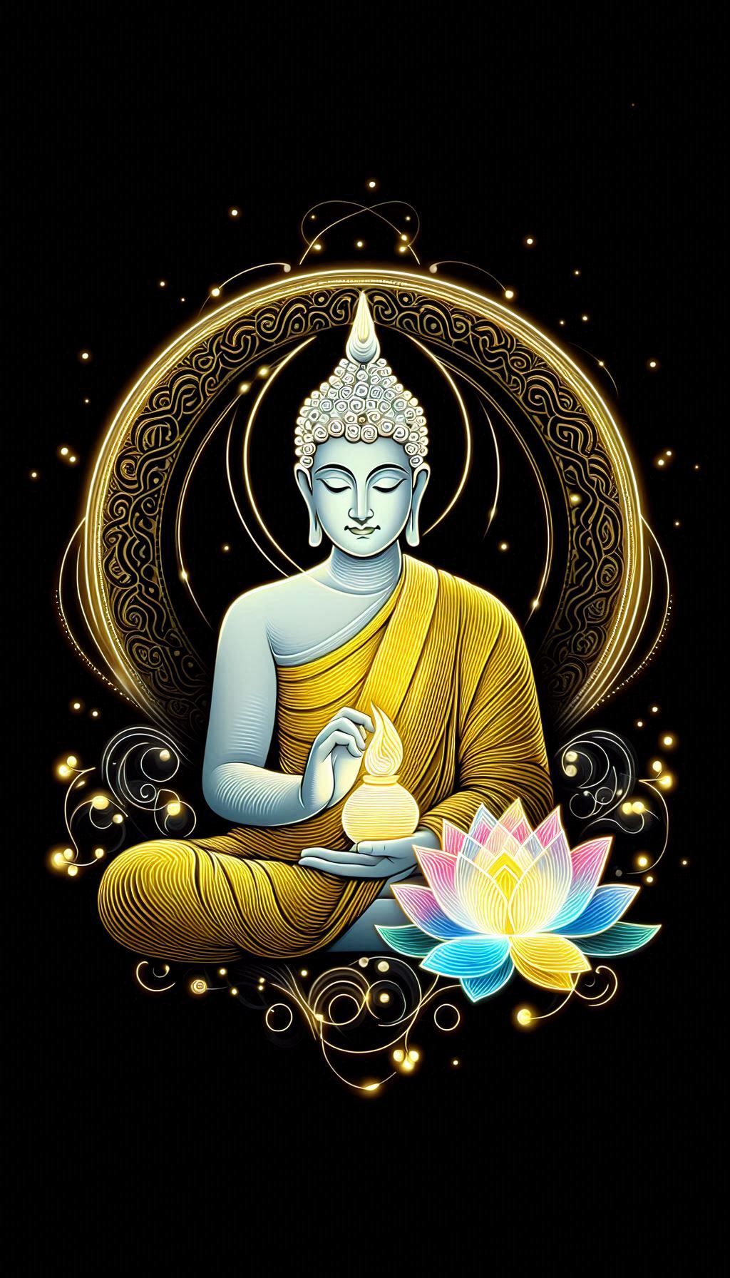 Buddha meditating with lotus flower