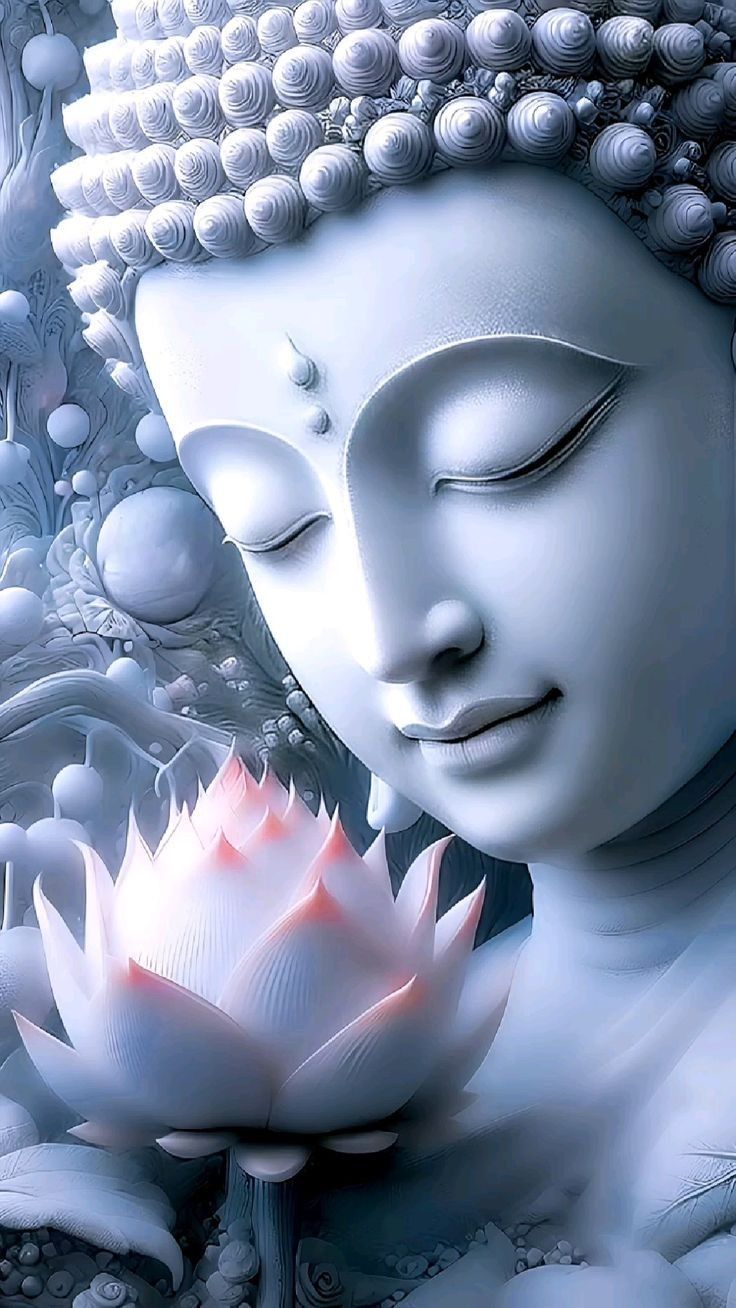 Buddha\'s peaceful face with a lotus