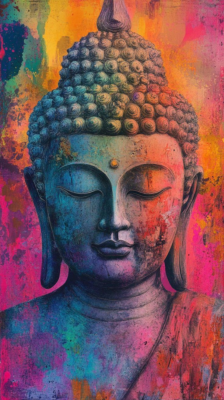 Colorful painting of the Buddha\'s face