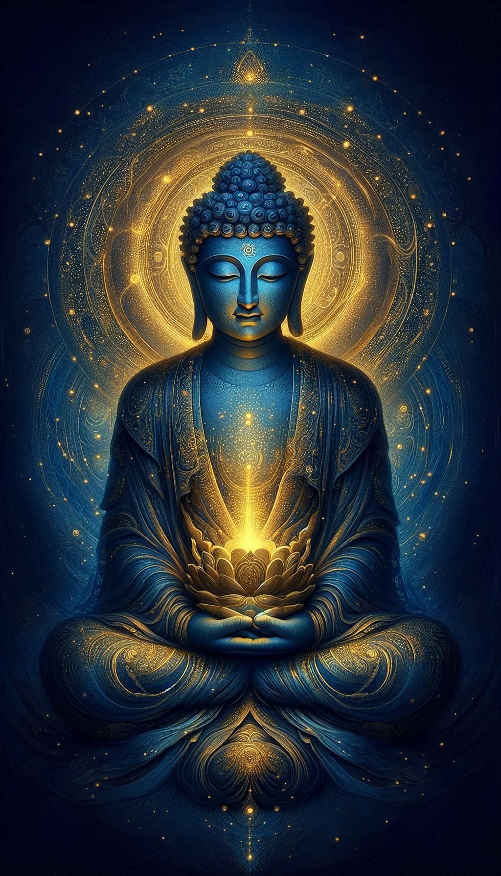Buddha meditating in golden aura