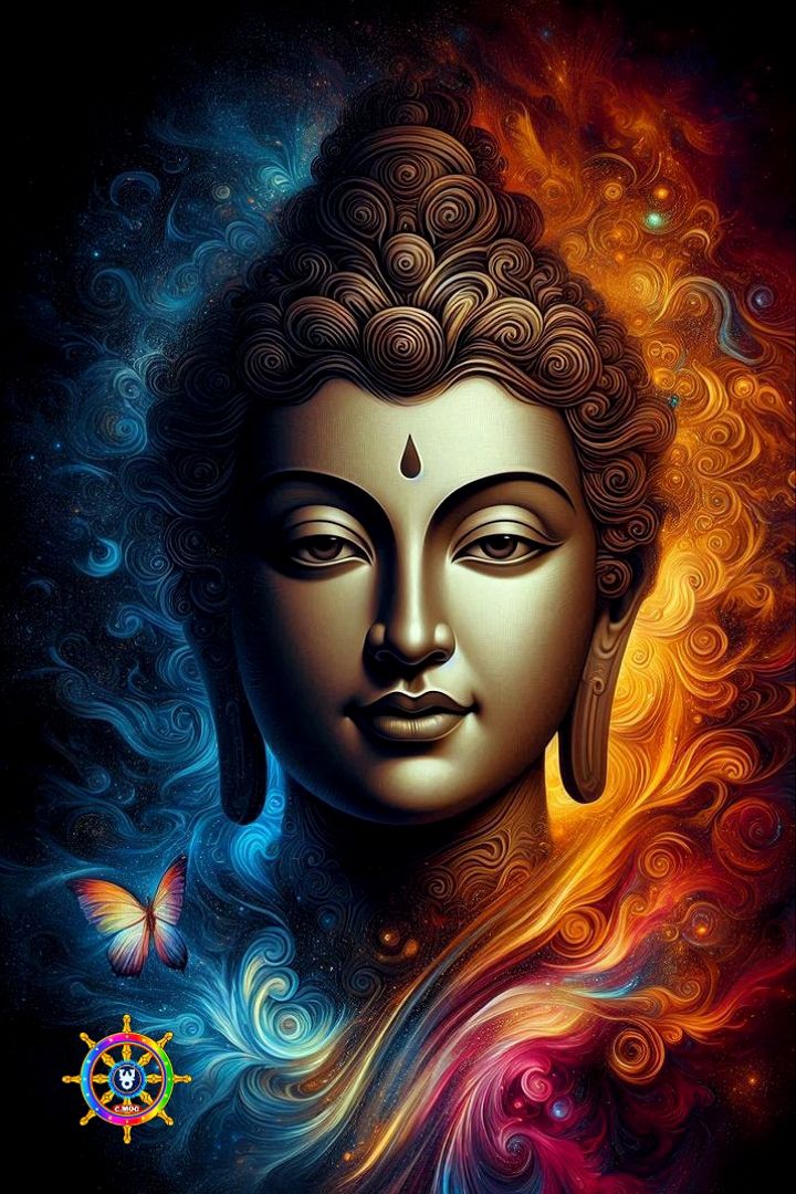 Buddha portrait in cosmic galaxy art