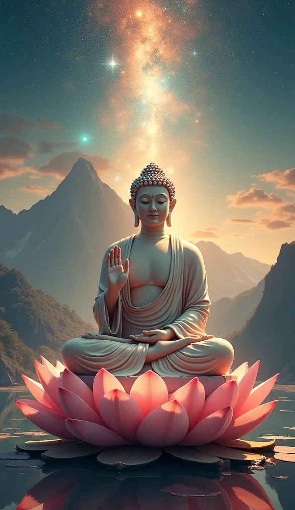 Buddha meditating on a lotus flower