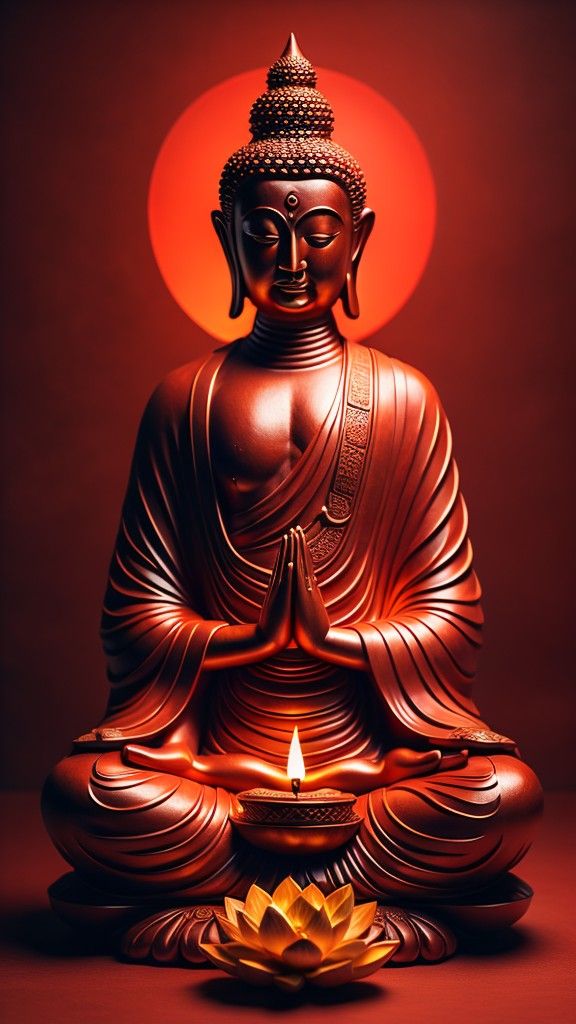 Buddha in meditative prayer with lotus