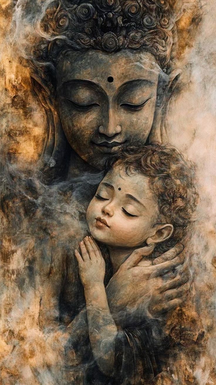 Buddha embracing a young child
