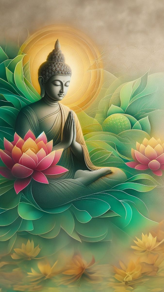 Buddha meditating amidst lotus blossoms