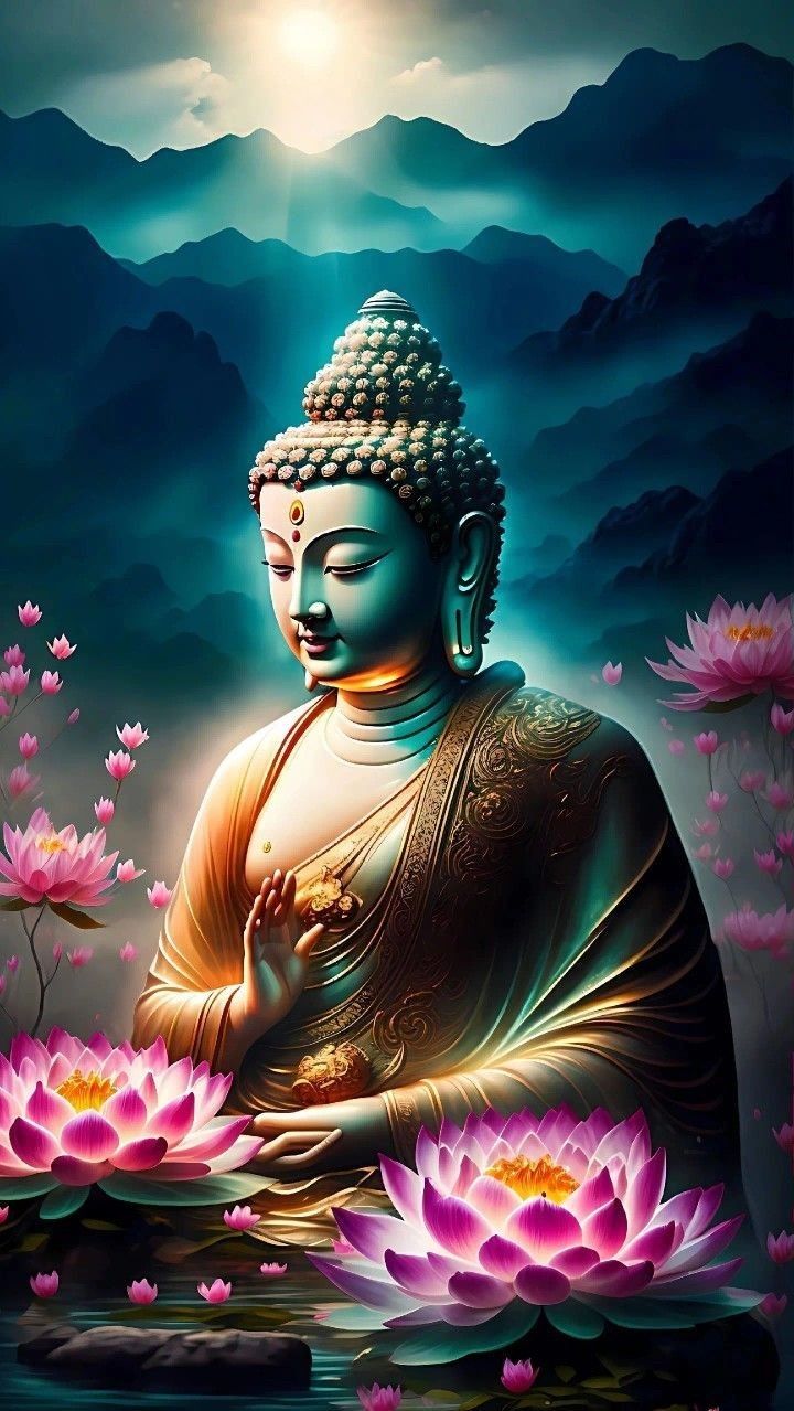 Buddha with lotus flowers serene image
