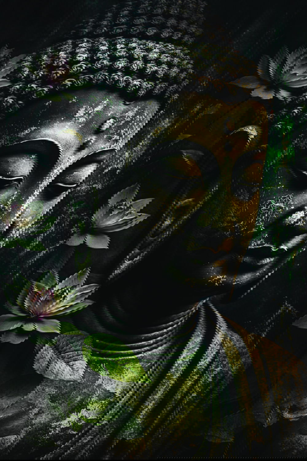 Buddha statue with lotus flowers