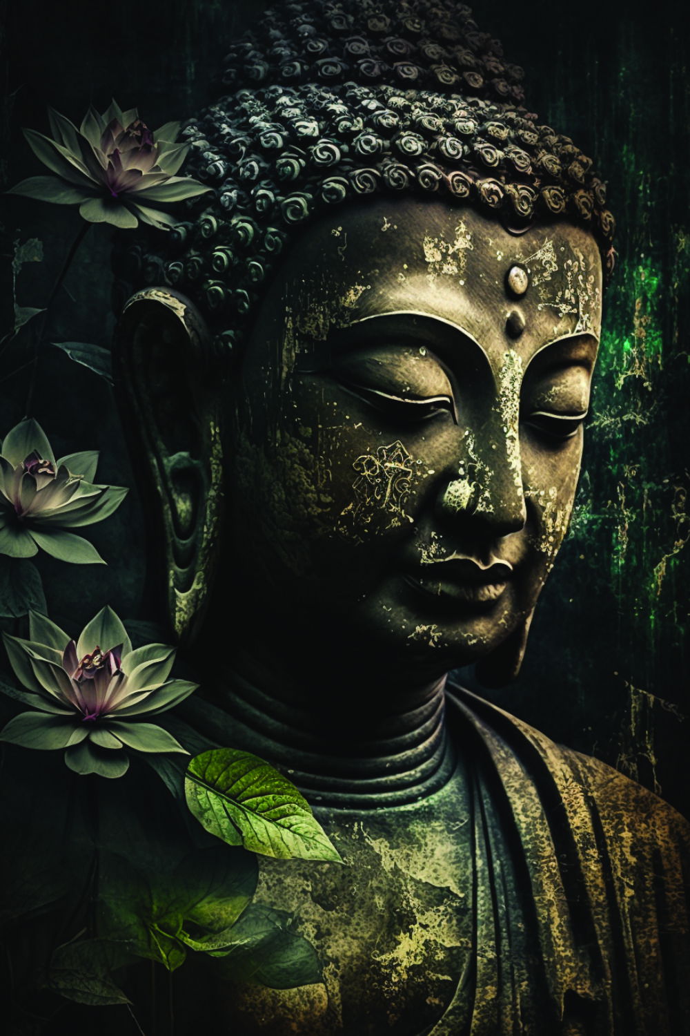 Buddha statue with lotus flowers