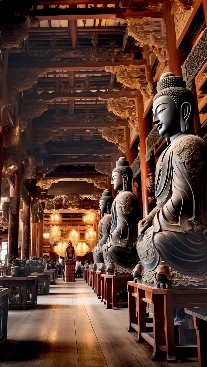 Buddha statues in a Japanese temple.