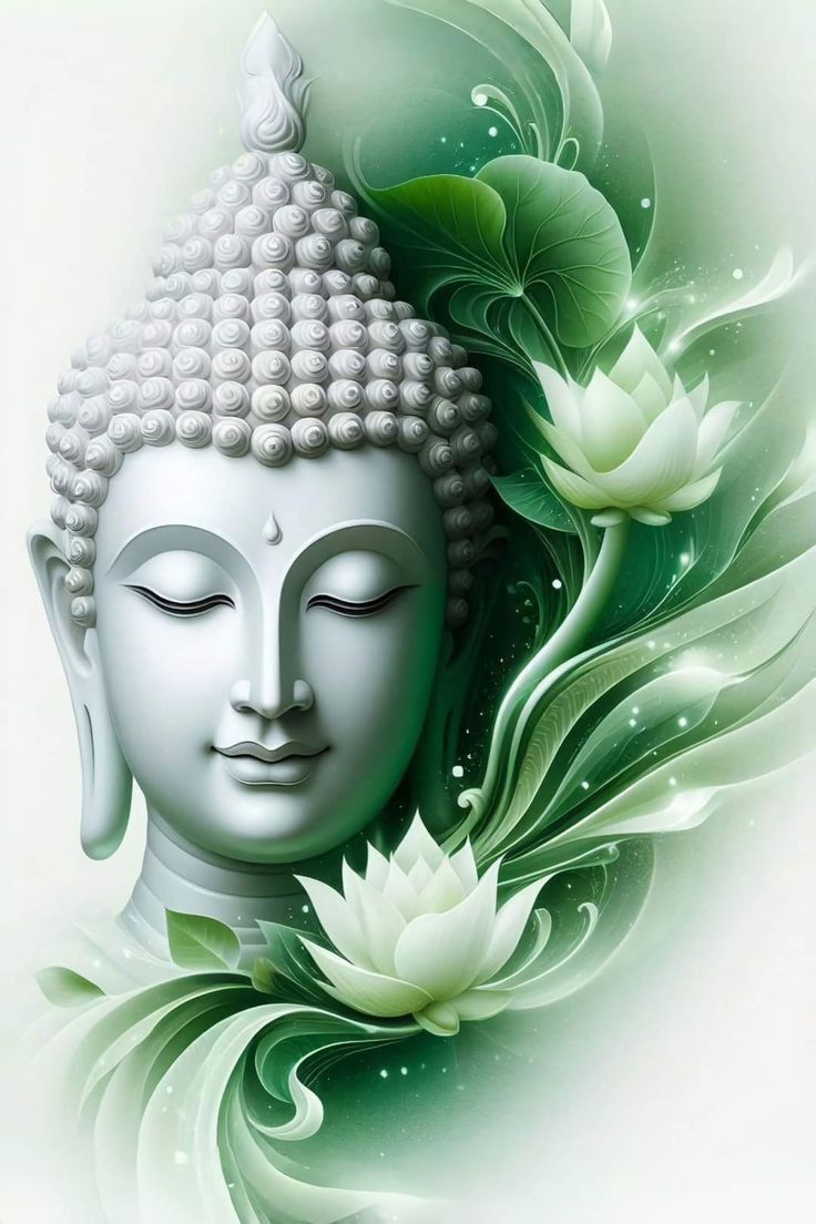 Buddha amidst lotus blossoms, peaceful art