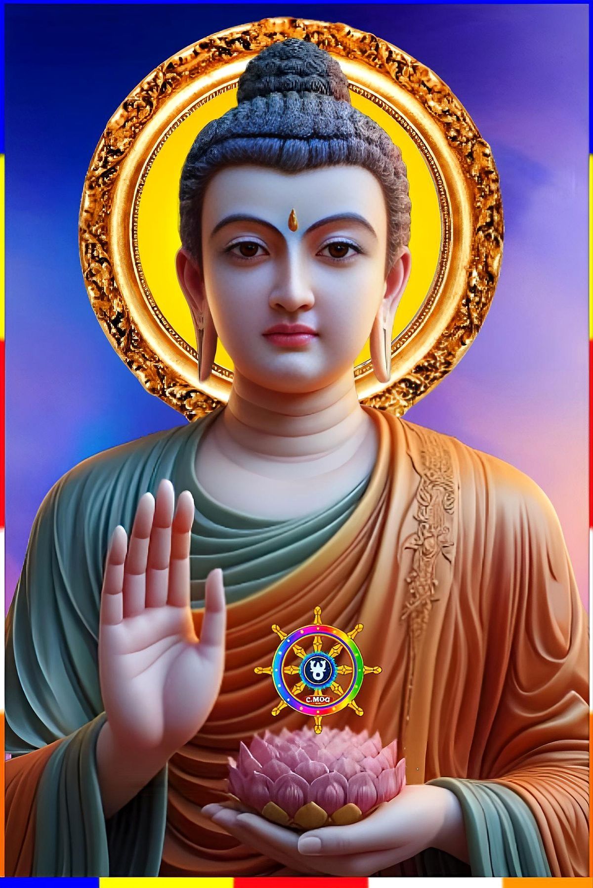 Buddha with raised hand in blessing.