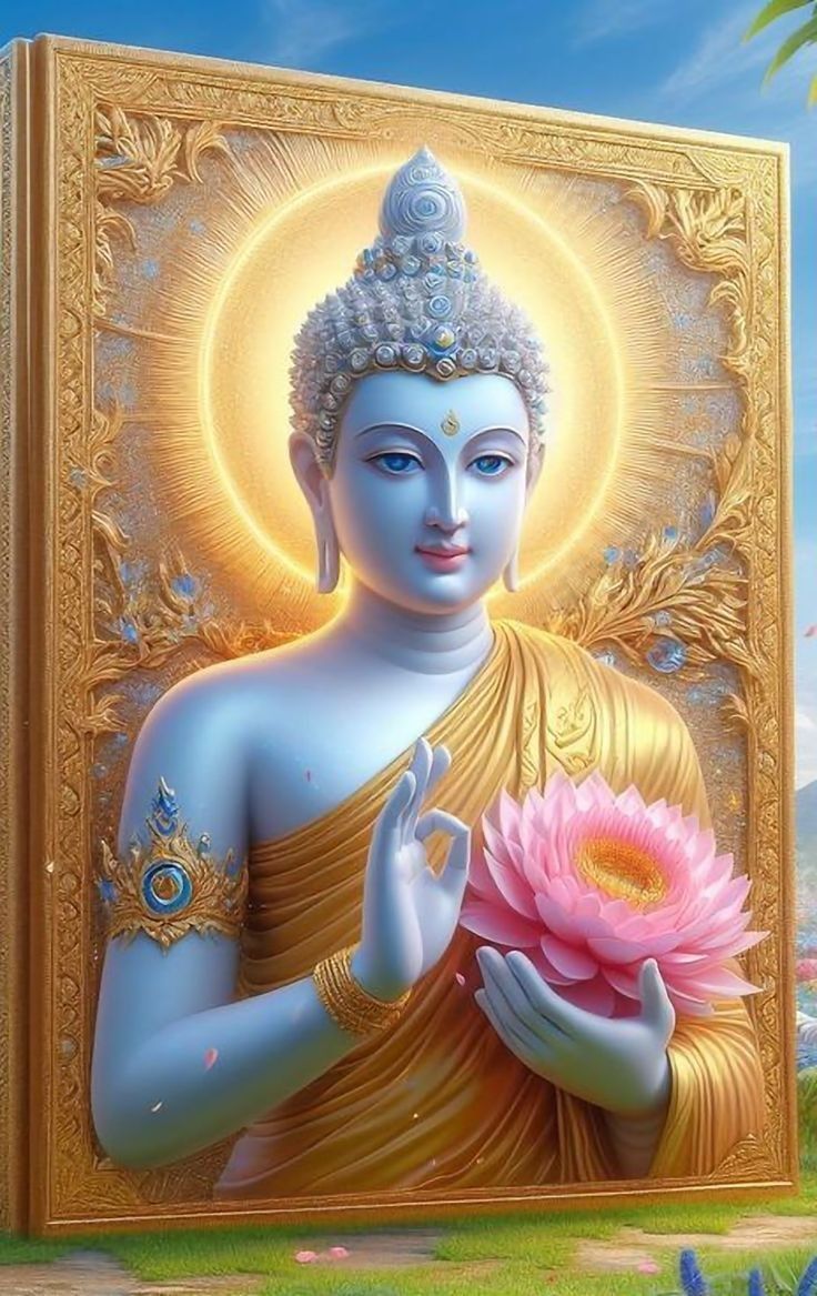 Buddha holding a pink lotus flower