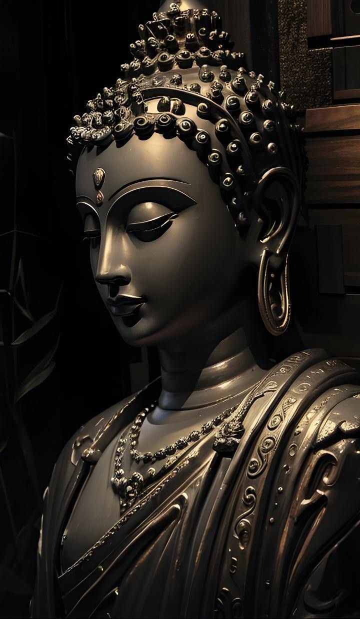 Close-up of serene Buddha\'s face.