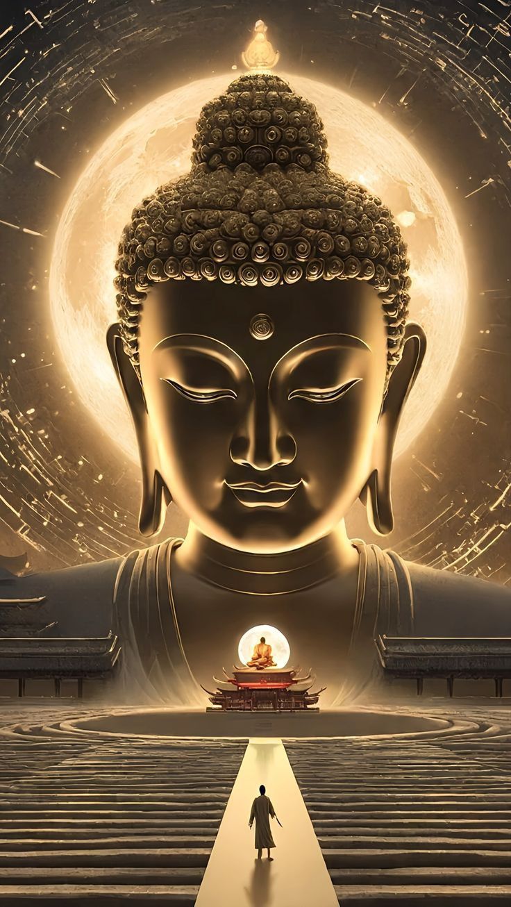 Buddha\'s face radiating golden light.