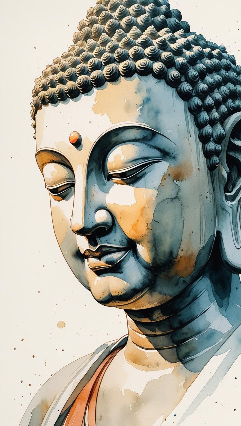 Peaceful Buddha portrait in watercolor style.