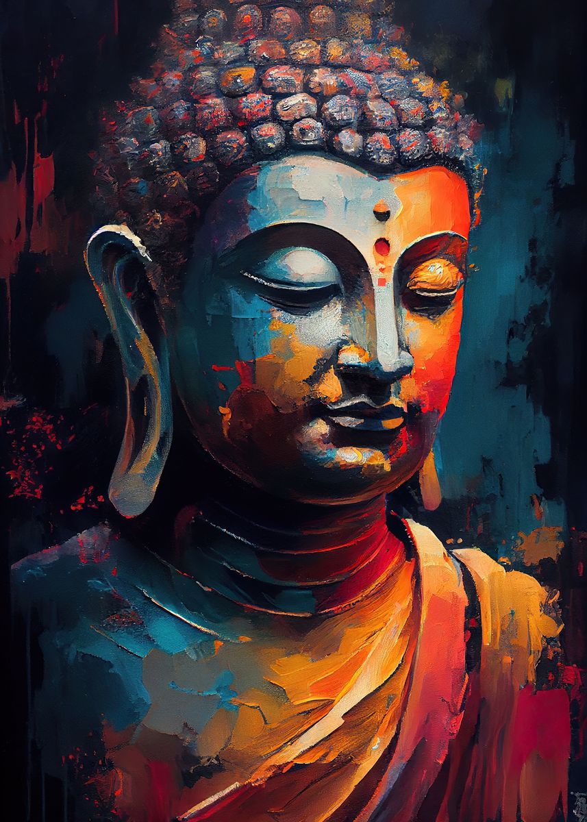 Buddha\'s peaceful face in artistic portrait.