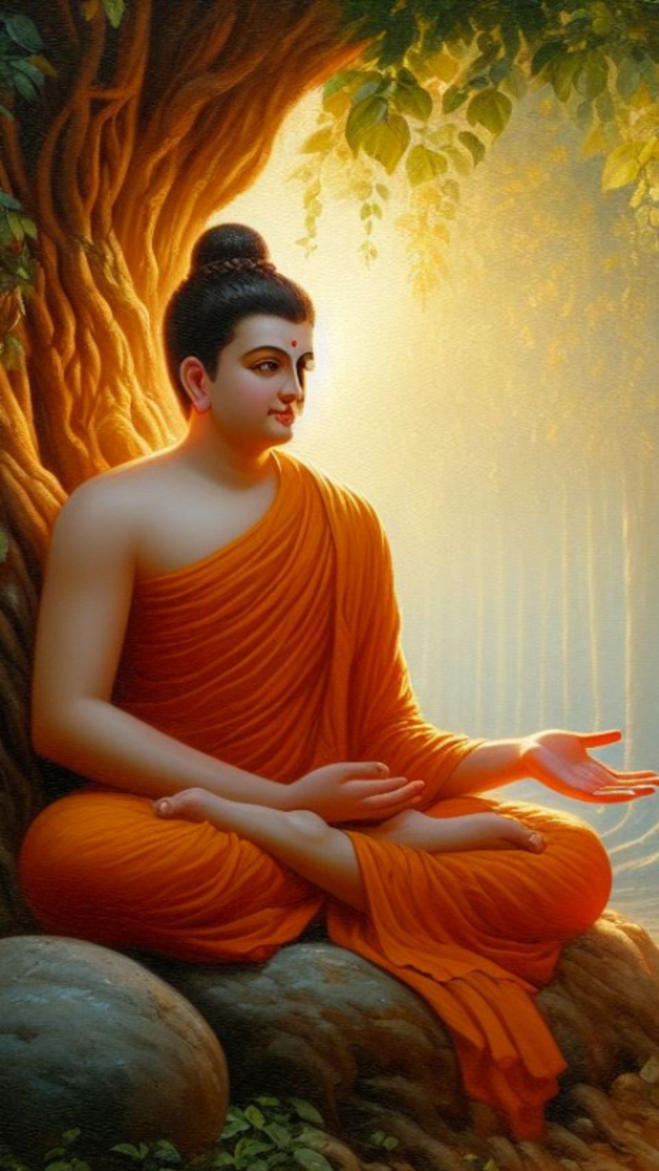 Buddha meditating under Bodhi tree