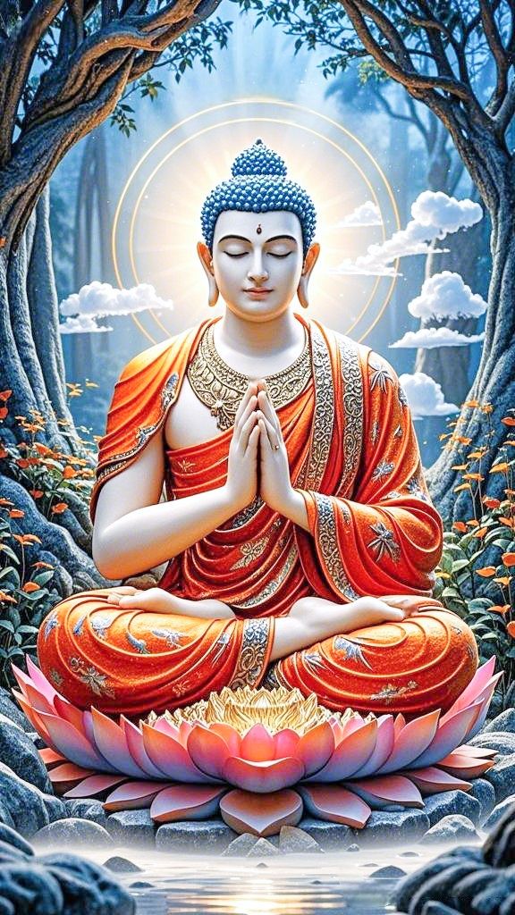 Buddha meditating on a lotus flower