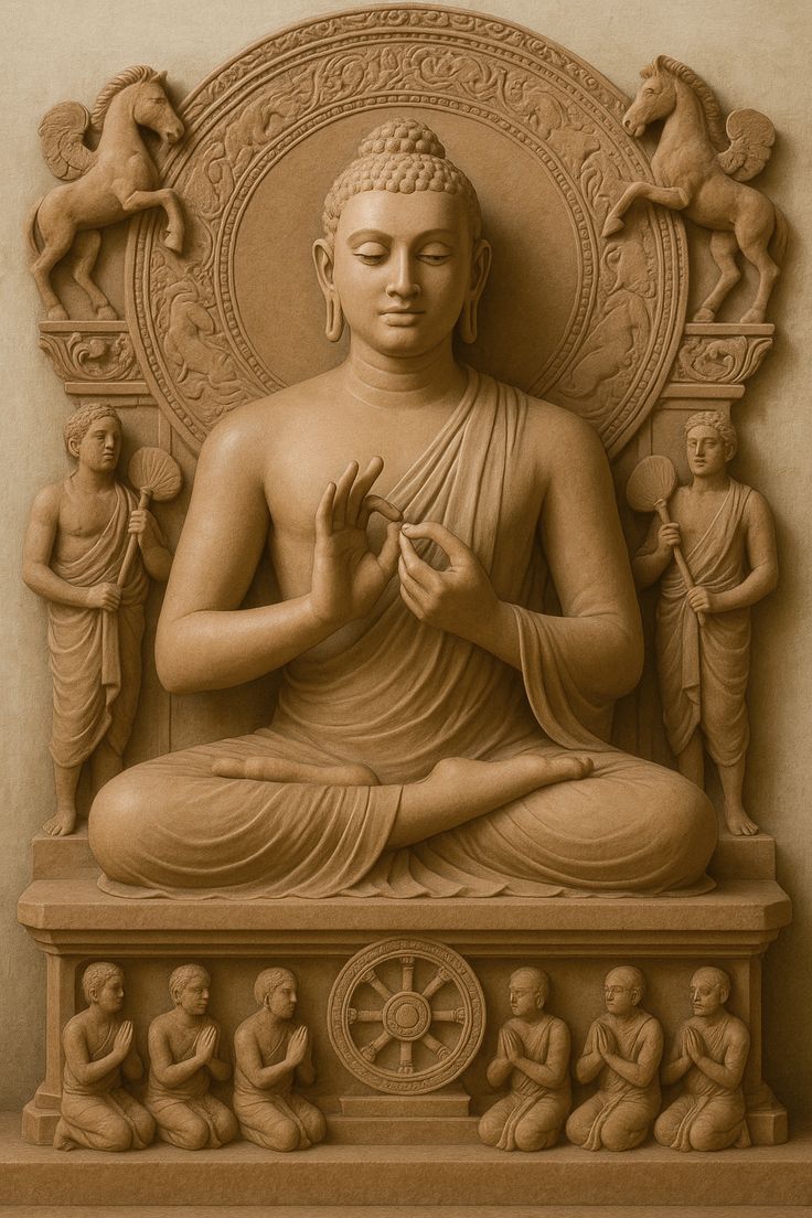 Buddha in meditative pose sandstone sculpture