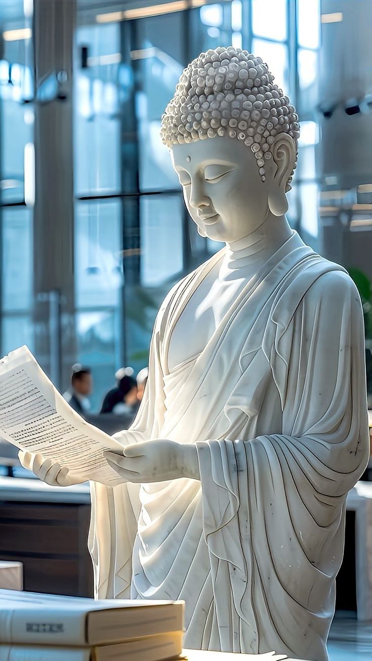 Buddha reading ancient scriptures