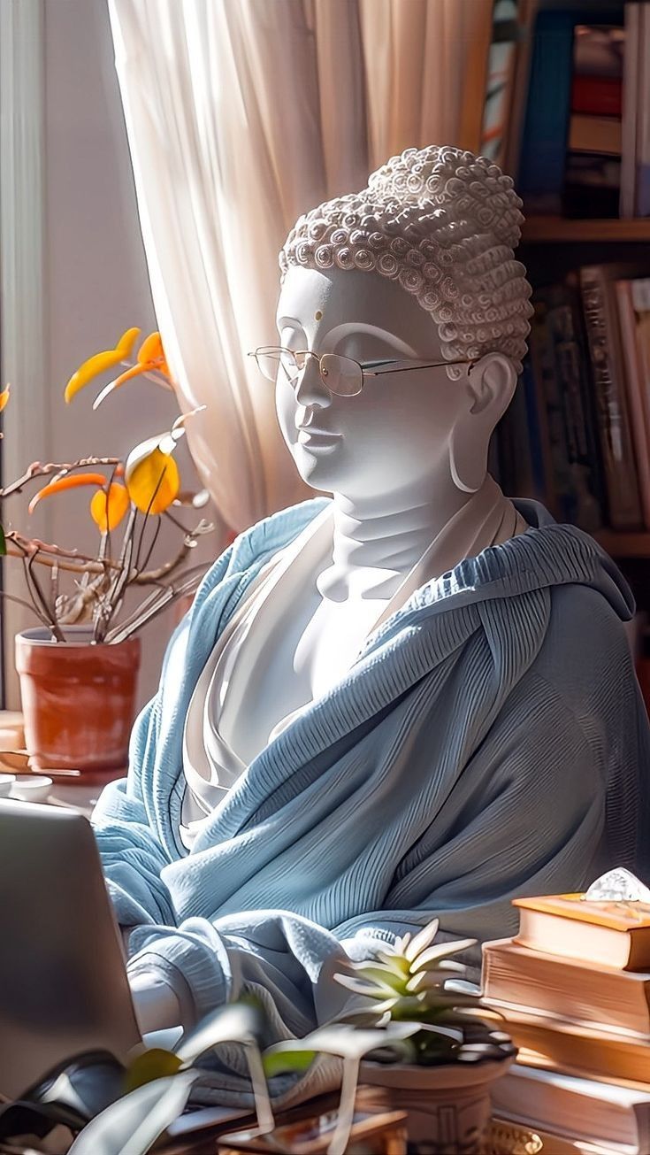 Serene buddha statue in modern setting