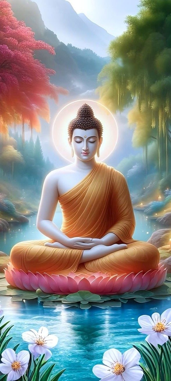 Buddha meditating on a lotus flower