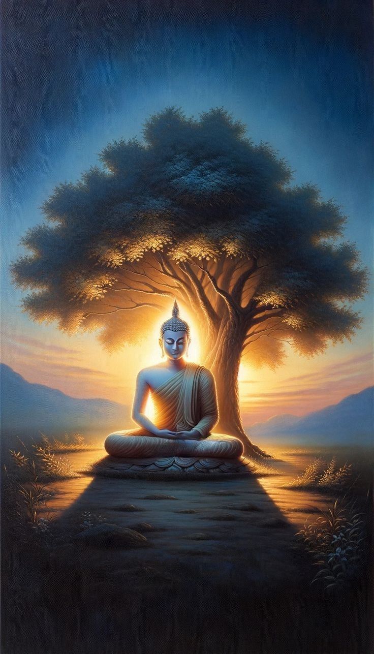 Buddha meditating under Bodhi tree