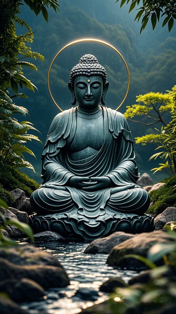 Buddha meditating amidst tranquil nature