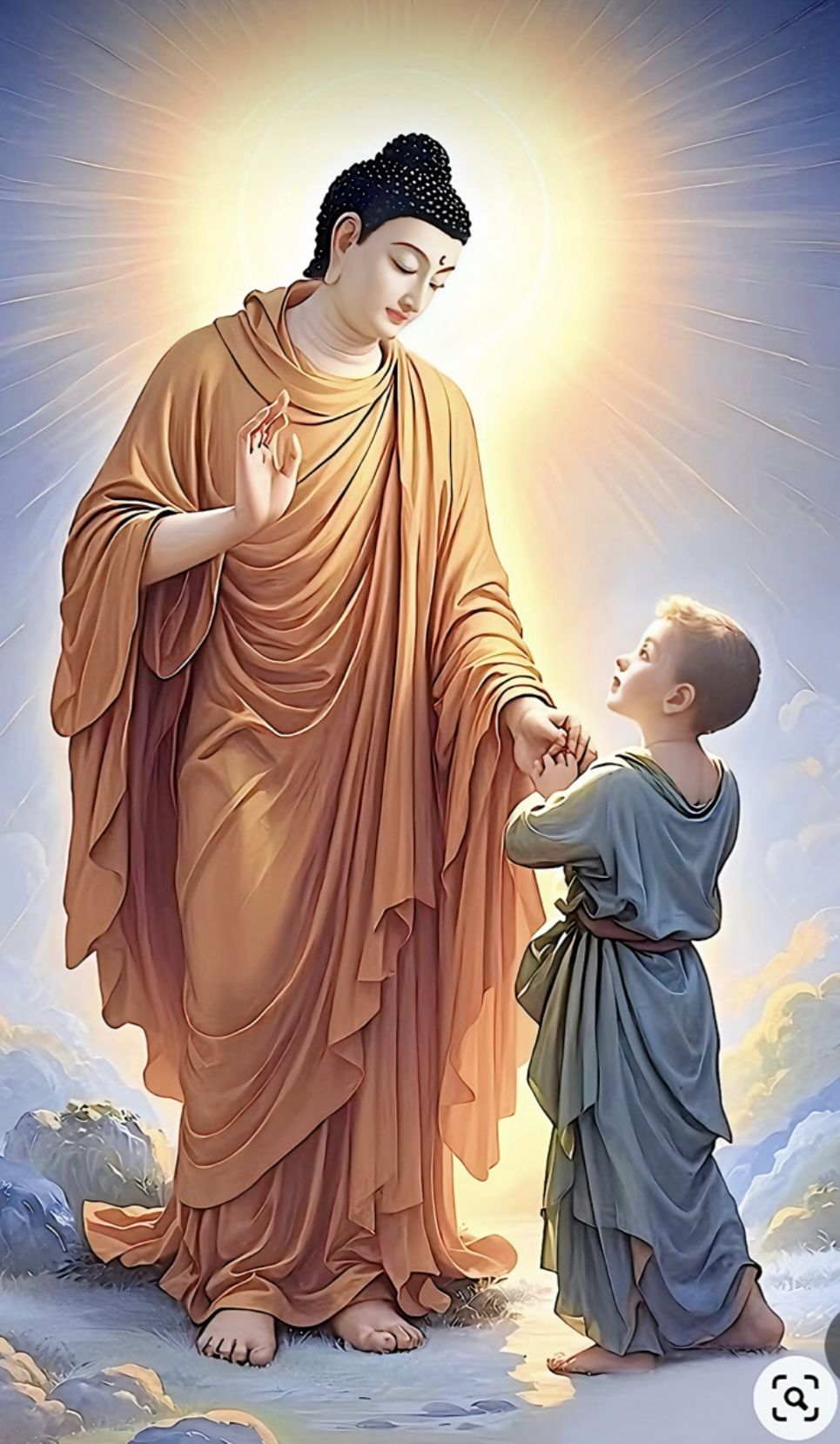 Buddha blessing a young devotee